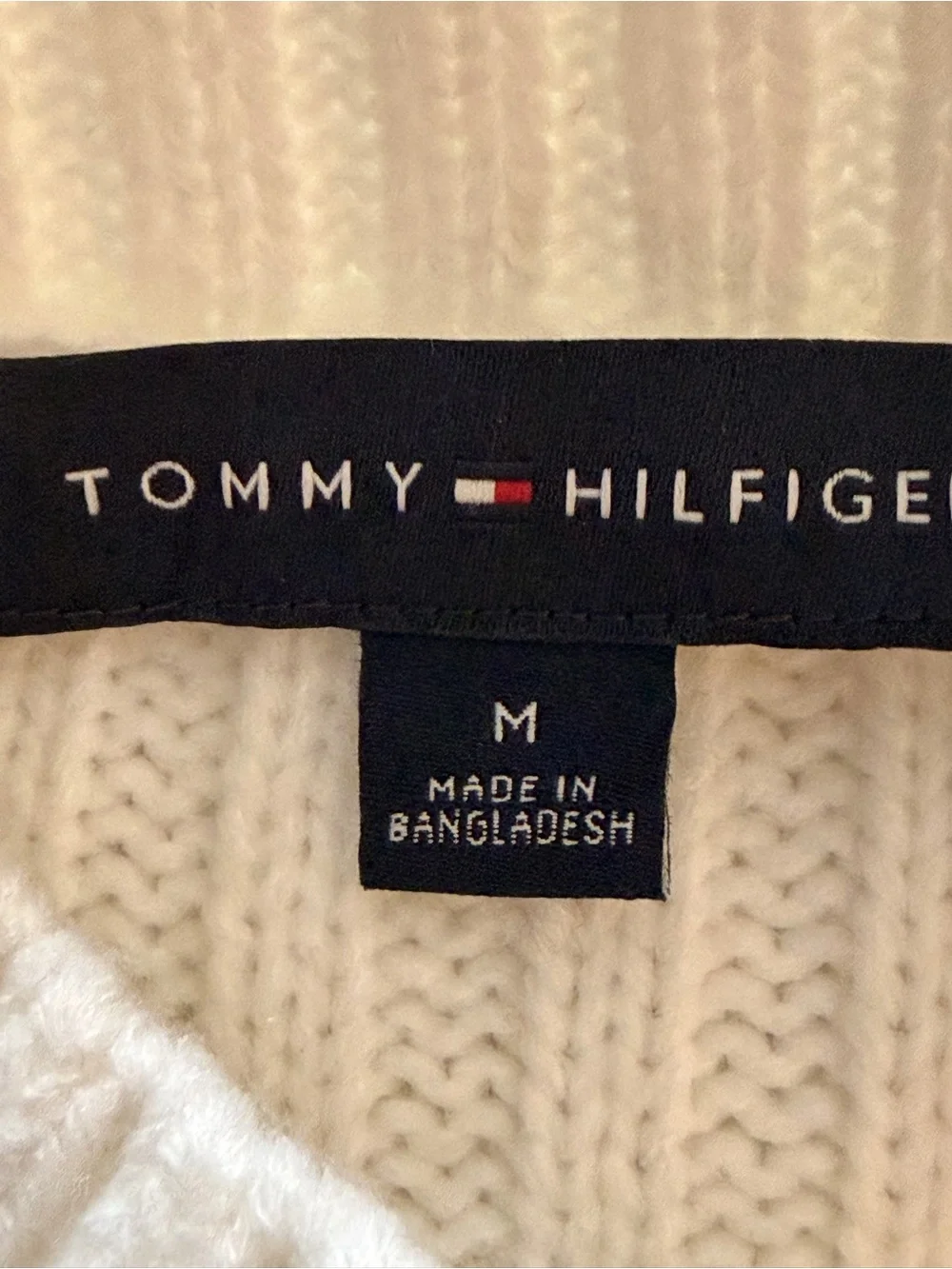 Tommy Hilfiger White Cable-Knit Crewneck Sweater